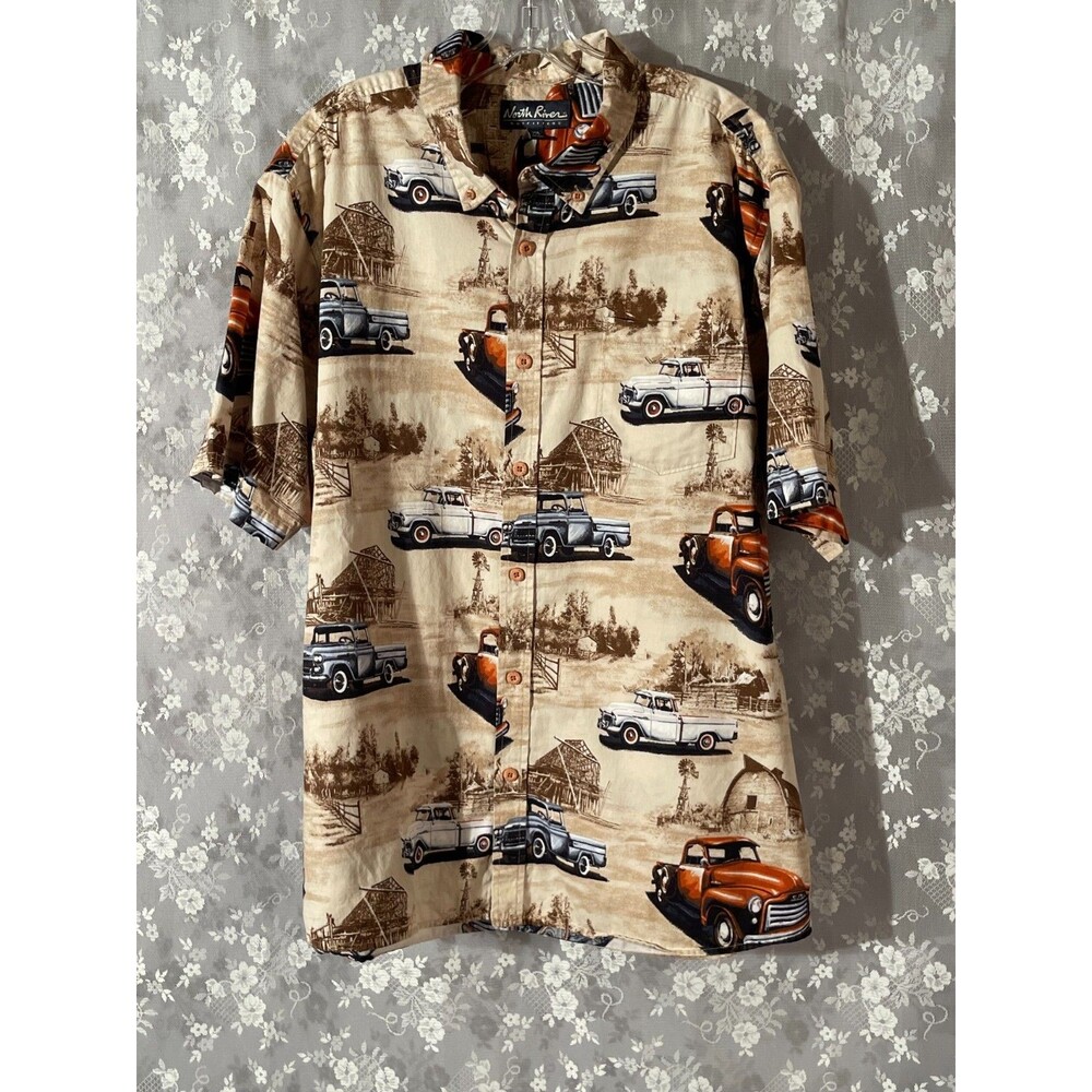 Vintage Classic Truck Short Sleeve Shirt Size XXL North River Button Cotton